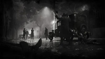 Official The Defiant screenshot of an occupied city street at night with several armed figures