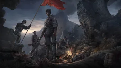 Official The Defiant screenshot of resistance fighters beside a stone wall in the Taihang Mountains